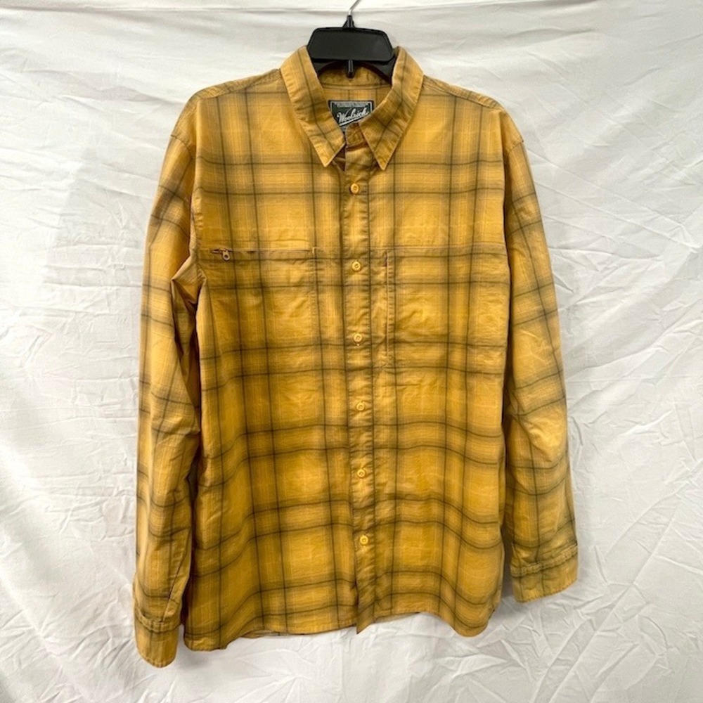 Vintage Woolrich Utility Fishing Shirt Mens Large Yellow Plaid Dual Zip Pockets